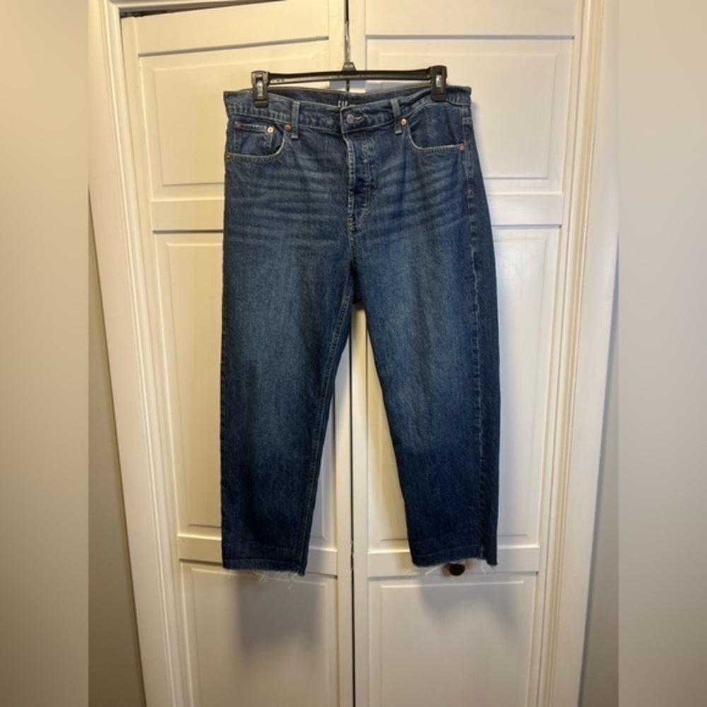 GAP Women's Button Fly High Rise Cheeky Straight Jeans Size 16/33R Dark Blue